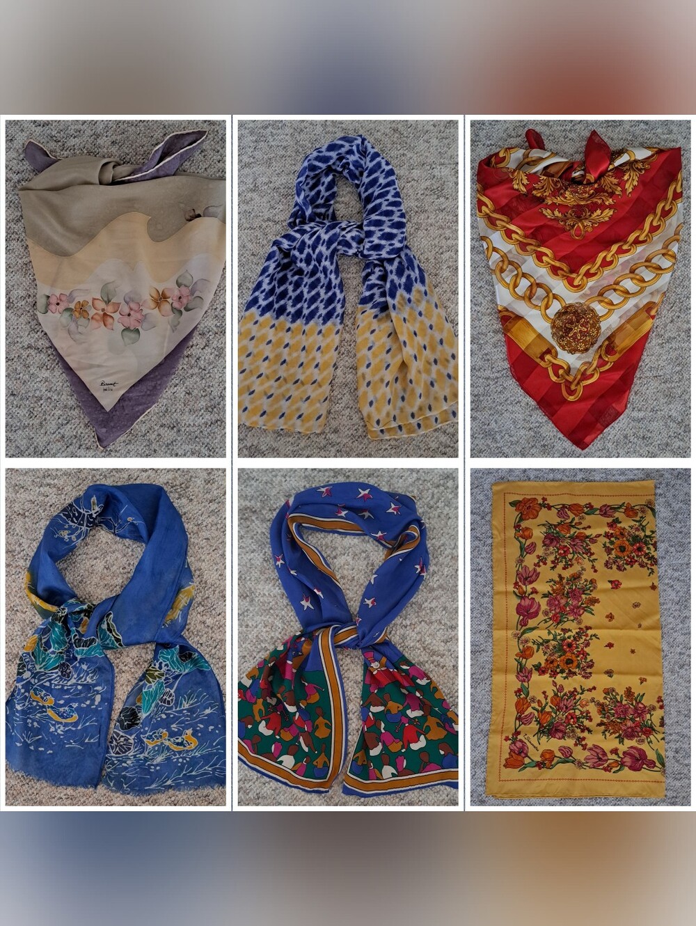 Assorted Women's Fashion Scarves — Blue, Yellow, Purple & Ted Patterned Styles